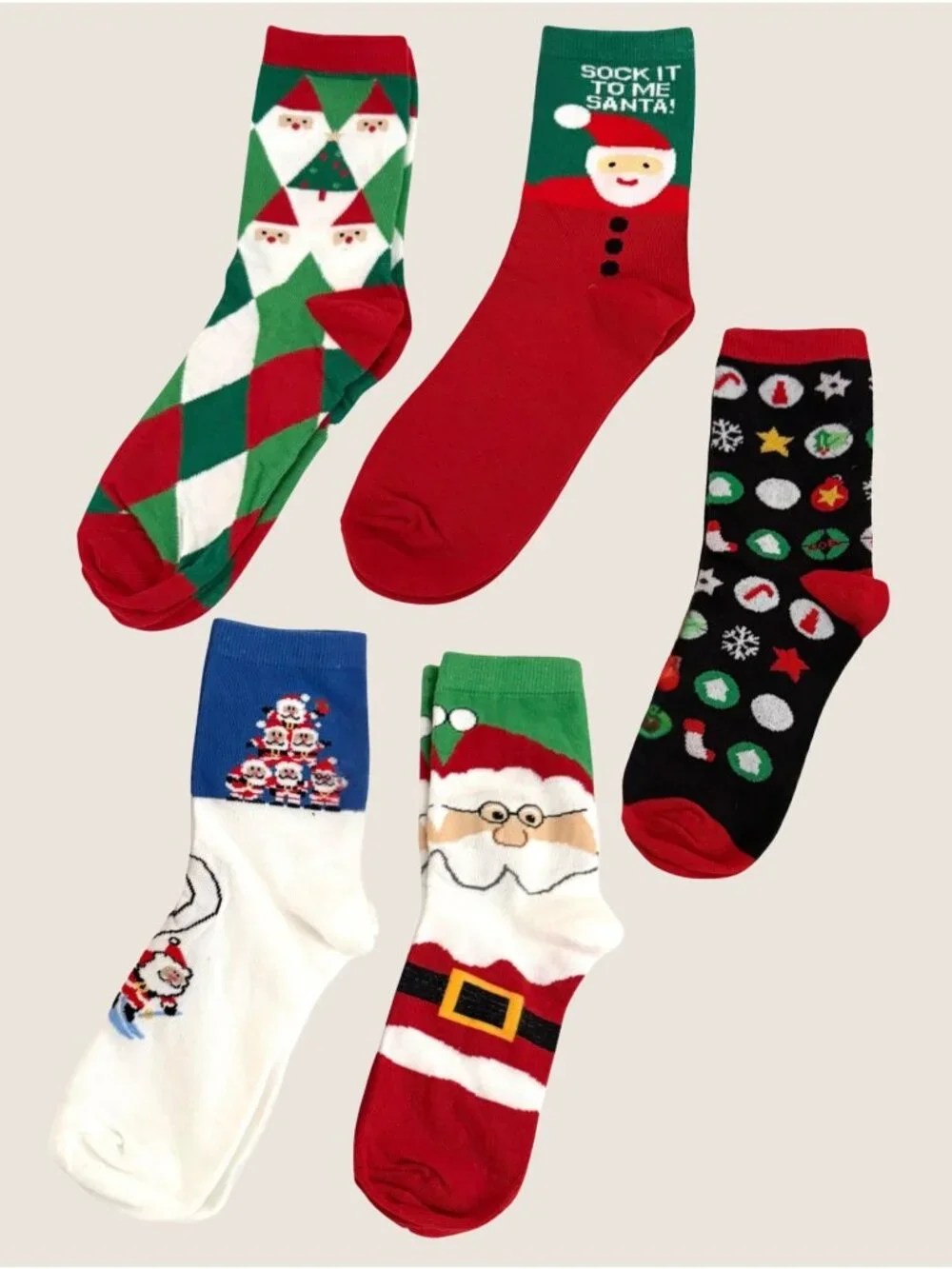 5 Pair Christmas Santa Socks Womens One Size Holiday Gift Set Celebrate